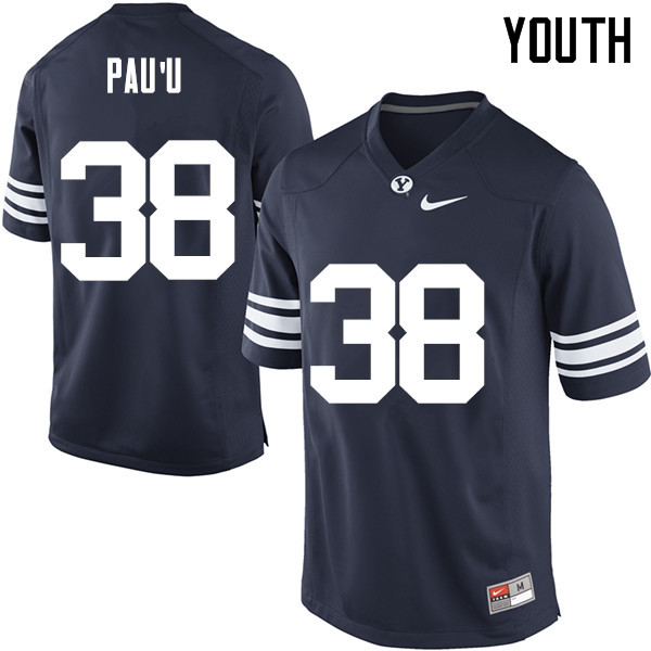 Youth #38 Butch Pauu BYU Cougars College Football Jerseys Sale-Navy